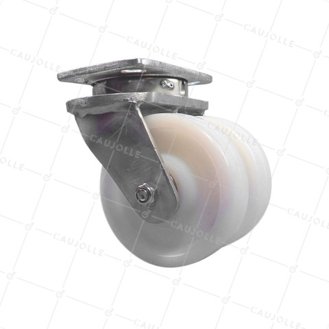ROULETTE PIVOTANTE DOUBLE GALETS EN NYLON DIAMÈTRE 150 MM CHARGE 1500 KG -  S78N DOUBLE 150 • Caujolle