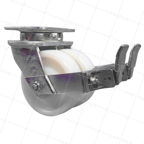 ROULETTE PIVOTANTE A FREIN DOUBLE GALETS EN NYLON DIAMÈTRE 150 MM CHARGE 1500 KG - S78N DOUBLE 150AF • Caujolle