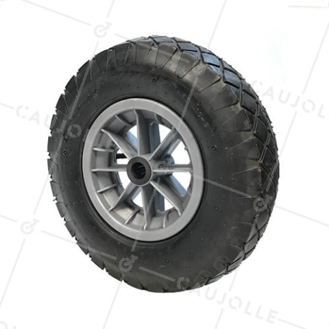 ROUE DE BROUETTE GONFLÉE ET PNEU CRAMPONS DIAMÈTRE 400 MM CHARGE 150 KG POUR AXE DE 25 MM A ROULEAUX - S1006P PAVE R25/74 • Caujolle
