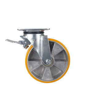 Castor SWIVEL WITH BRAKE IN POLYURETHANE ALUMINUM RIM DIAMETER 200 MM LOAD 300KG - S74AR 200AF