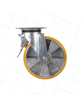 Castor SWIVEL WITH BRAKE IN POLYURETHANE ALUMINUM RIM DIAMETER 200 MM LOAD 300KG - S74AR 200AF