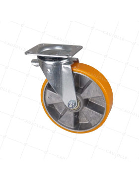 Castor SWIVEL POLYURETHANE WHEEL ALUMINUM RIM DIAMETER 200 MM LOAD 300KG - S74AR 200 • Caujolle