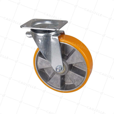 Castor SWIVEL POLYURETHANE WHEEL ALUMINUM RIM DIAMETER 200 MM LOAD 300KG - S74AR 200 • Caujolle