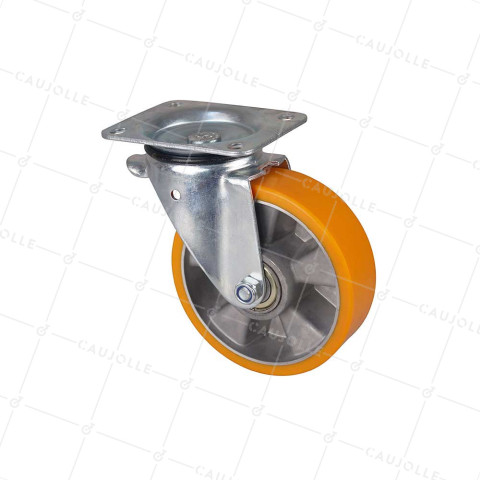 Castor SWIVEL CASTOR IN POLYURETHANE ALUMINUM RIM DIAMETER 160 MM LOAD 300KG - S74AR 160 • Caujolle