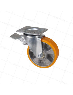 ROULETTE PIVOTANTE A FREIN EN POLYURÉTHANE JANTE ALUMINIUM DIAMÈTRE 160 MM CHARGE 300KG - S74AR 160AF • Caujolle
