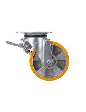 Castor SWIVEL CASTOR WITH BRAKE IN POLYURETHANE ALUMINUM RIM DIAMETER 160 MM LOAD 300KG - S74AR 160AF