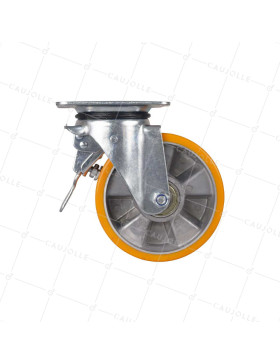 ROULETTE PIVOTANTE A FREIN EN POLYURÉTHANE JANTE ALUMINIUM DIAMÈTRE 160 MM CHARGE 300KG - S74AR 160AF
