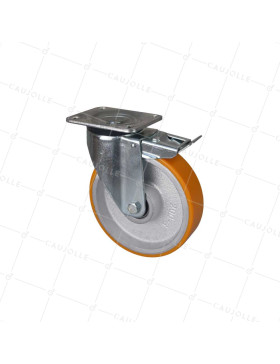 Castor SWIVEL WITH BRAKE Wheel CAST IRON AND POLYURETHANE DIAMETER 200 MM LOAD 1000 KG WITH FRONT BRAKE - S78 SFPU 200 FRONT BRAKE • Caujolle