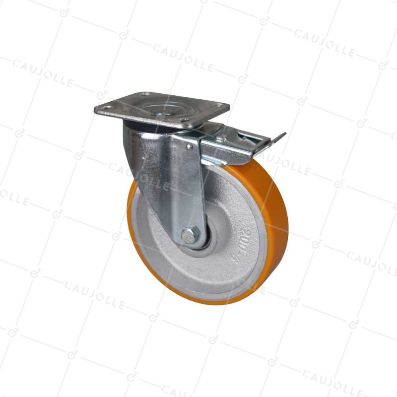 SWIVEL CASTOR WITH BRAKE AND CAST IRON WHEEL DIAMETER 200 MM LOAD 1000 KG WITH FRONT BRAKE - S78 SFPU 200 FRONT BRAKE