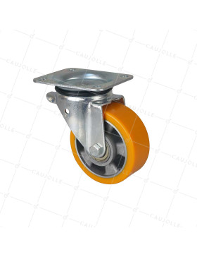 ROULETTE PIVOTANTE EN POLYURÉTHANE JANTE ALUMINIUM DIAMÈTRE 125 MM CHARGE 400KG - S74AR 125 • Caujolle