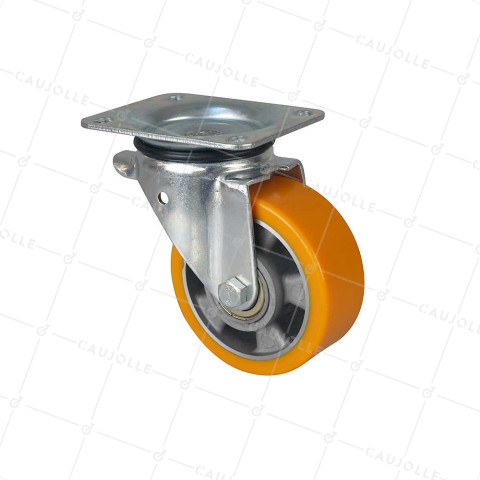 ROULETTE PIVOTANTE EN POLYURÉTHANE JANTE ALUMINIUM DIAMÈTRE 125 MM CHARGE 400KG - S74AR 125 • Caujolle