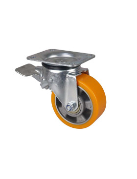 ROULETTE PIVOTANTE A FREIN EN POLYURÉTHANE JANTE ALUMINIUM DIAMÈTRE 125 MM CHARGE 400KG - S74AR 125AF