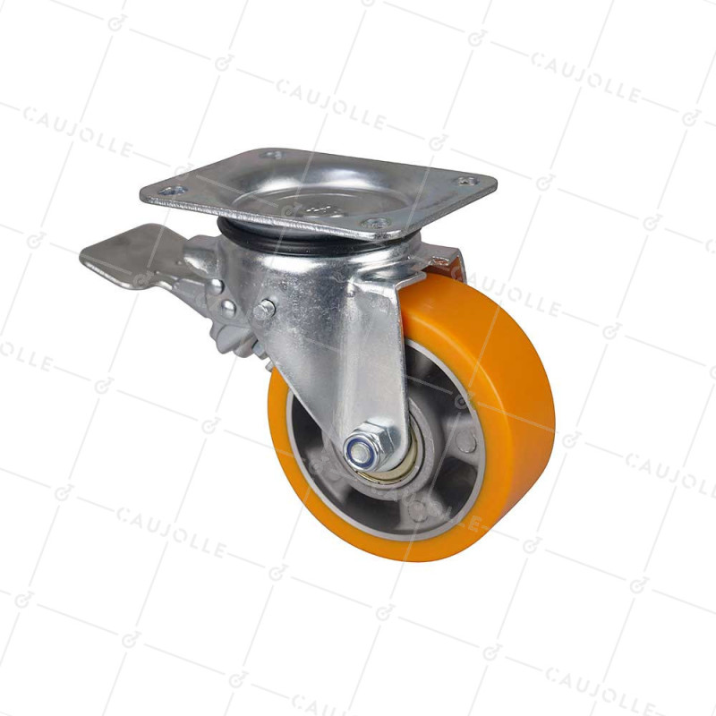 ROULETTE PIVOTANTE A FREIN EN POLYURÉTHANE JANTE ALUMINIUM DIAMÈTRE 125 MM CHARGE 400KG - S74AR 125AF