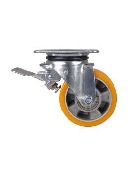 ROULETTE PIVOTANTE A FREIN EN POLYURÉTHANE JANTE ALUMINIUM DIAMÈTRE 125 MM CHARGE 400KG - S74AR 125AF