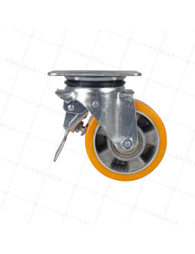 ROULETTE PIVOTANTE A FREIN EN POLYURÉTHANE JANTE ALUMINIUM DIAMÈTRE 125 MM CHARGE 400KG - S74AR 125AF